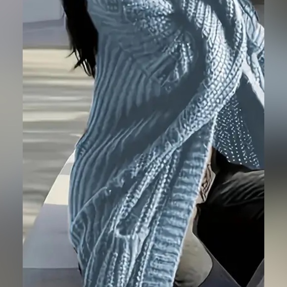 CABLE KNIT OPEN FRONT RELAXED FIT CARDIGAN WITH  POCKETS BLUE NWT - Picture 3 of 4